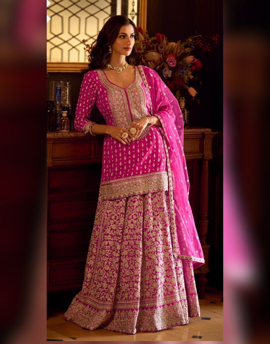 Premium Georgette Top Skirt Dupatta Set with Heavy Embroidery & Mirror Work - Buy