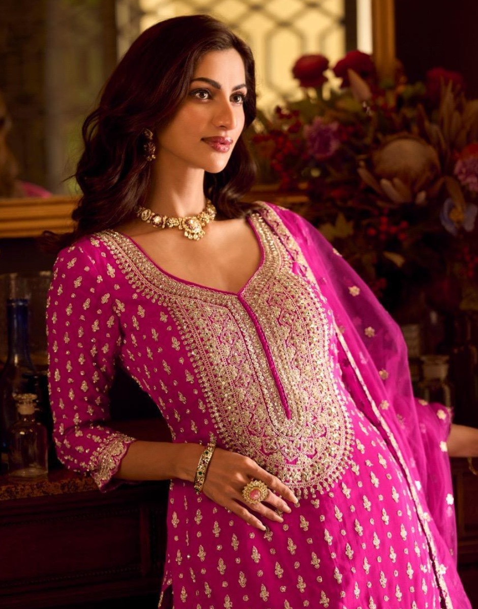 Premium Georgette Top Skirt Dupatta Set with Heavy Embroidery & Mirror Work - Buy