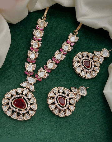Premium Kundan Jewelry Set Handcrafted Brass Necklace and Earrings
