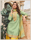 Premium Mehendi Green Silk Embroidered Top with Sharara and Digital Work Dupatta - Buy_1