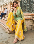 Premium Mehendi Green Silk Embroidered Top with Sharara and Digital Work Dupatta - Buy_2