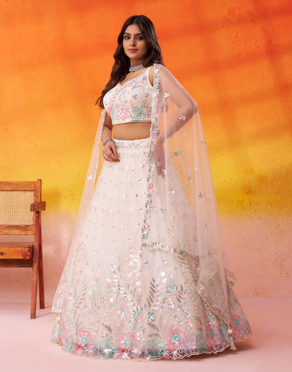 Premium Net Fabric Lehenga Set Featuring Rich Sequins Thread Embroidery - Buy_5