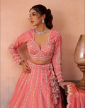 Premium Peach Tissue Embroidered Lehenga Set with Beadwork, Sequins & Dupatta_2