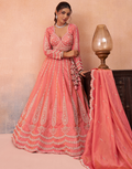 Premium Peach Tissue Embroidered Lehenga Set with Beadwork, Sequins & Dupatta_3
