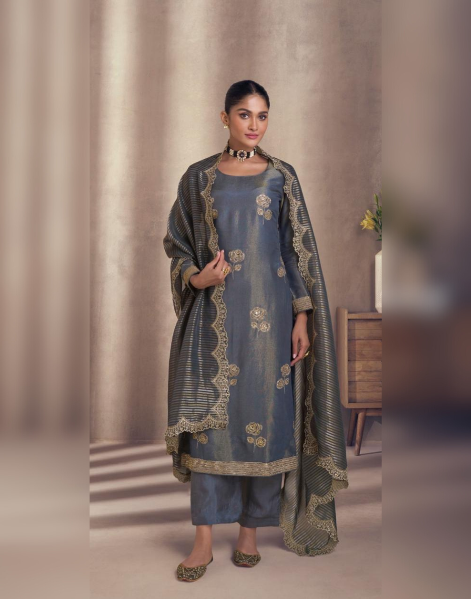 Premium Real Simar Silk Embroidered Top with Digital Chinon Silk Dupat