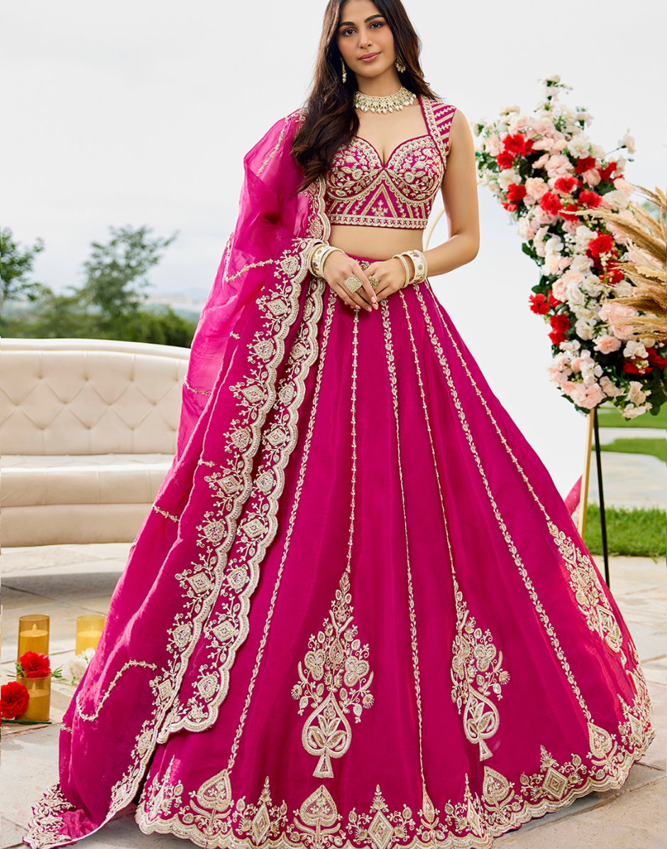Premium Silk Fabric Beads & Sequined Work Lehenga Choli Set with Designer Dupatta