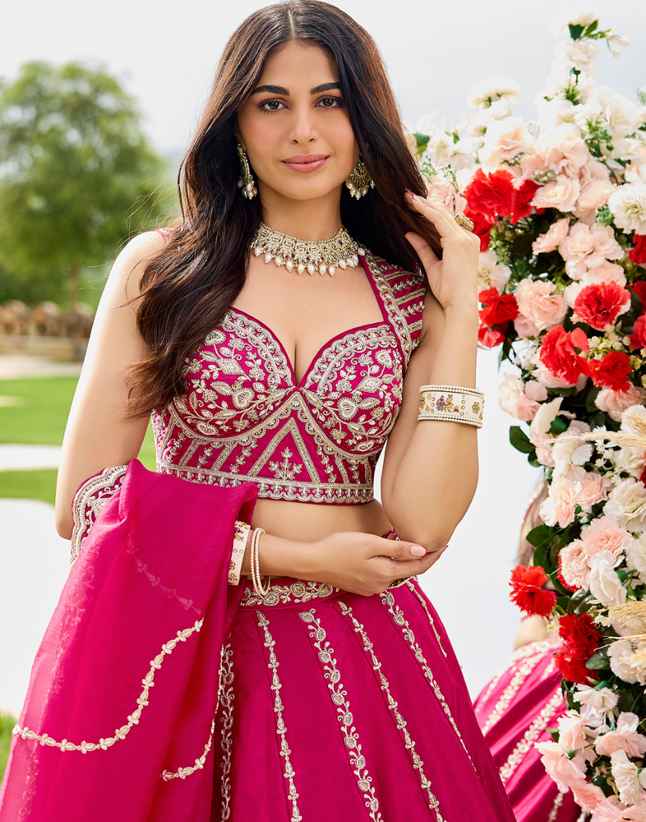 Premium Silk Fabric Beads & Sequined Work Lehenga Choli Set with Designer Dupatta