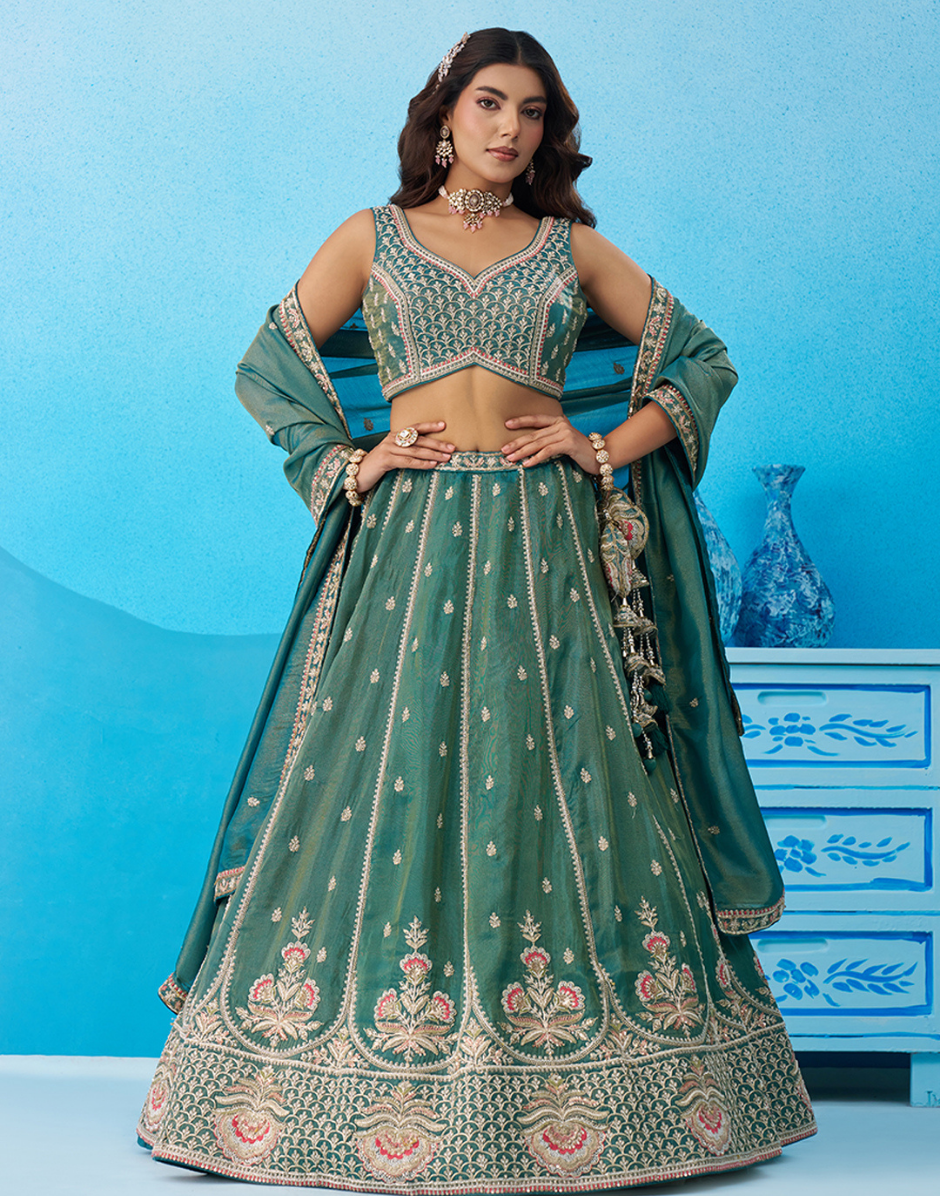 Premium Tissue Beads & Sequins Work Lehenga Choli Set with Designer Dupatta
