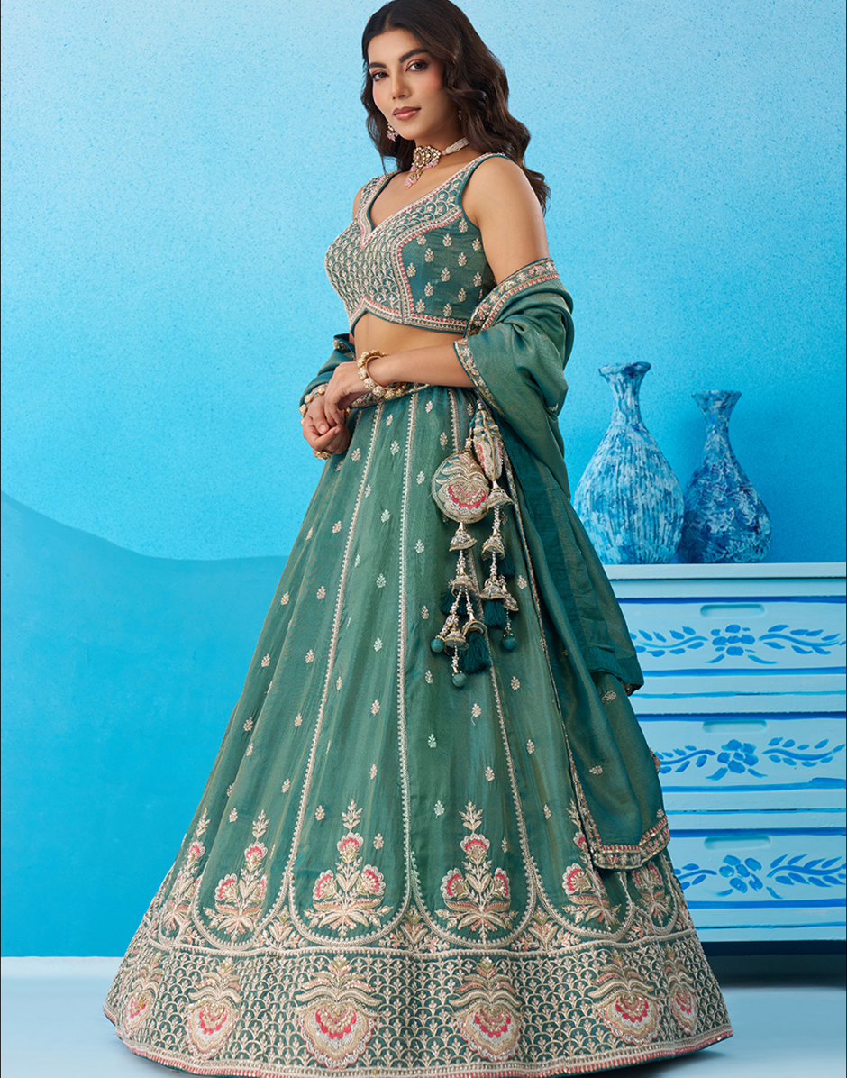 Premium Tissue Beads & Sequins Work Lehenga Choli Set with Designer Dupatta
