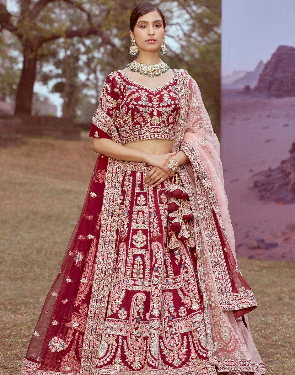 Pure Silk Moti & Sequins Embroidery Bridal Lehenga Choli with Dupatta Luxury Wedding Wear