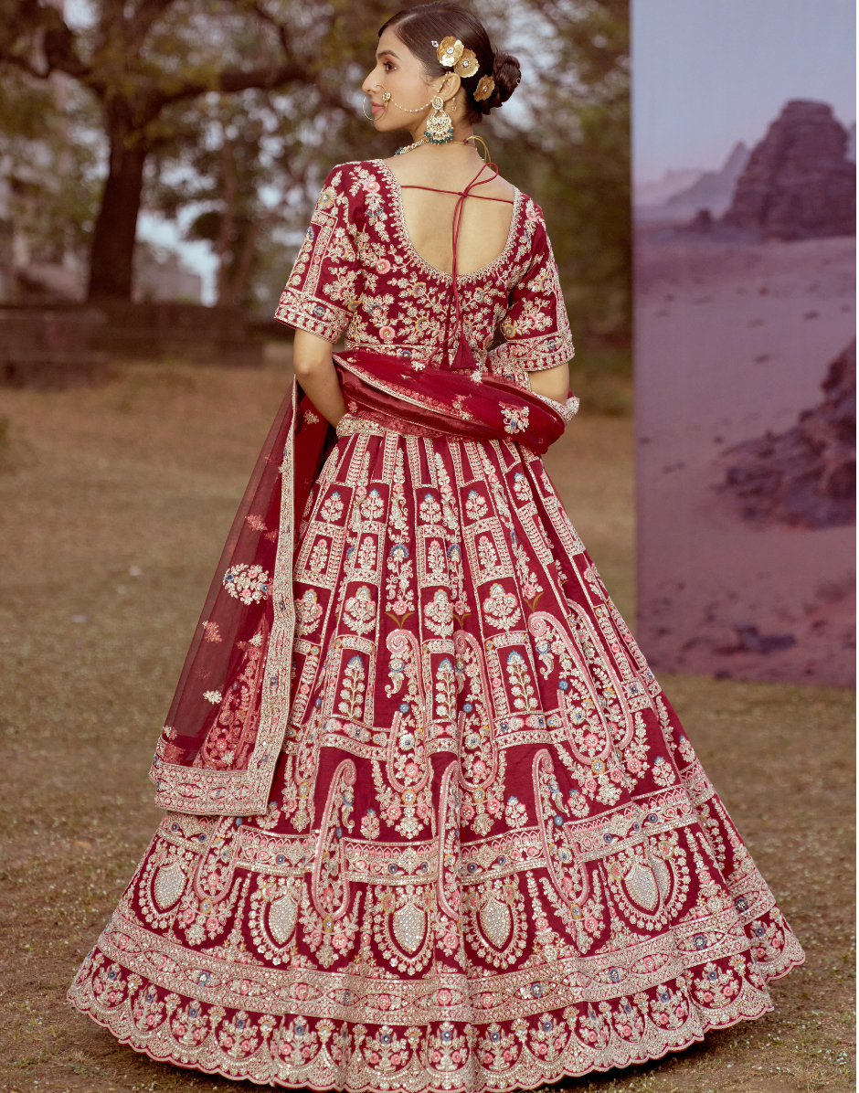 Pure Silk Moti & Sequins Embroidery Bridal Lehenga Choli with Dupatta Luxury Wedding Wear