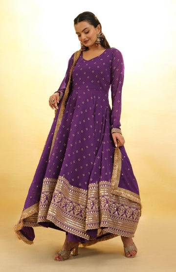 Purple Anarkali Embrace Timeless Elegance - Rent