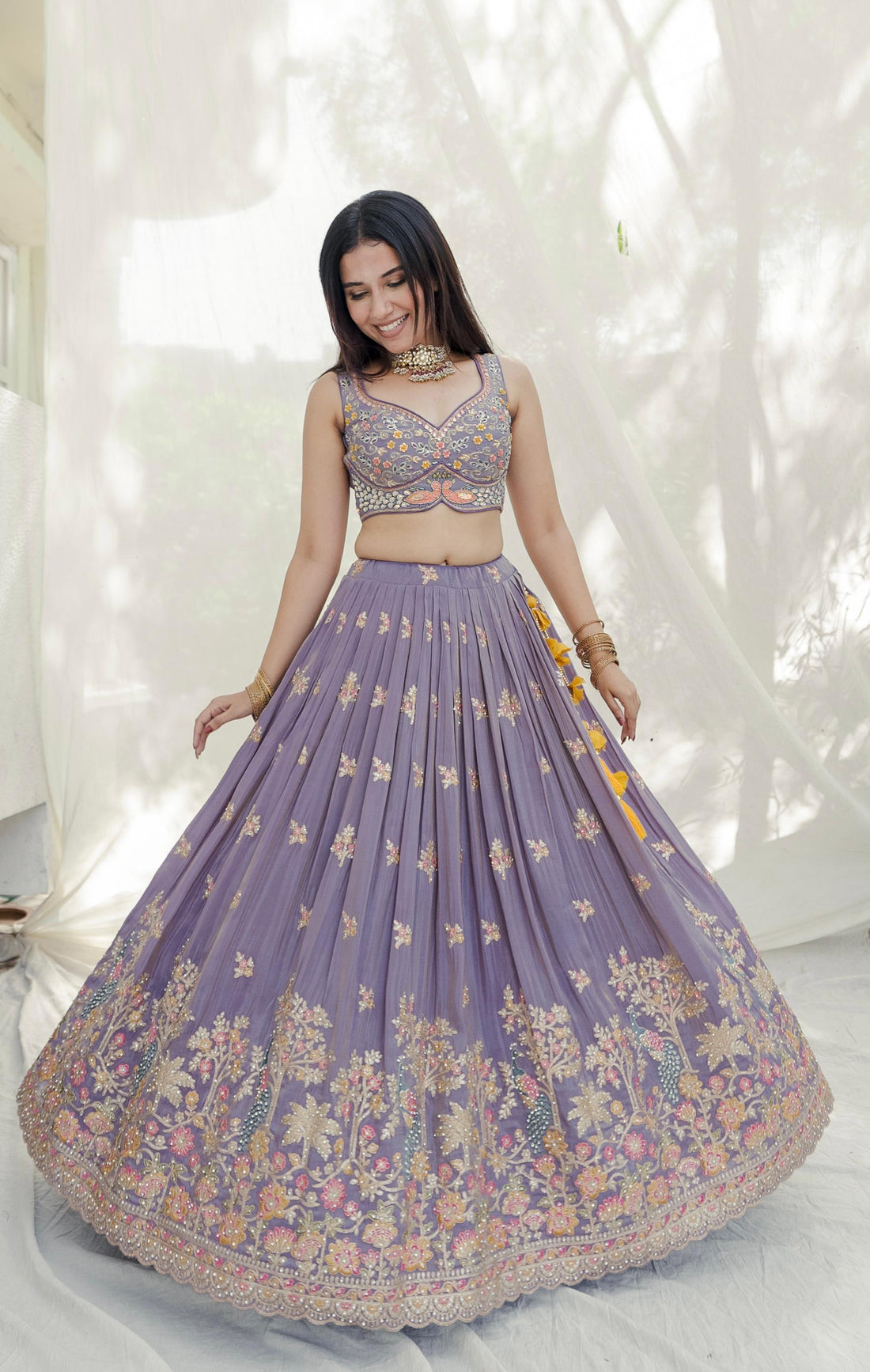 Purple Designer Pure Tissue Chaniya Choli and Dupatta