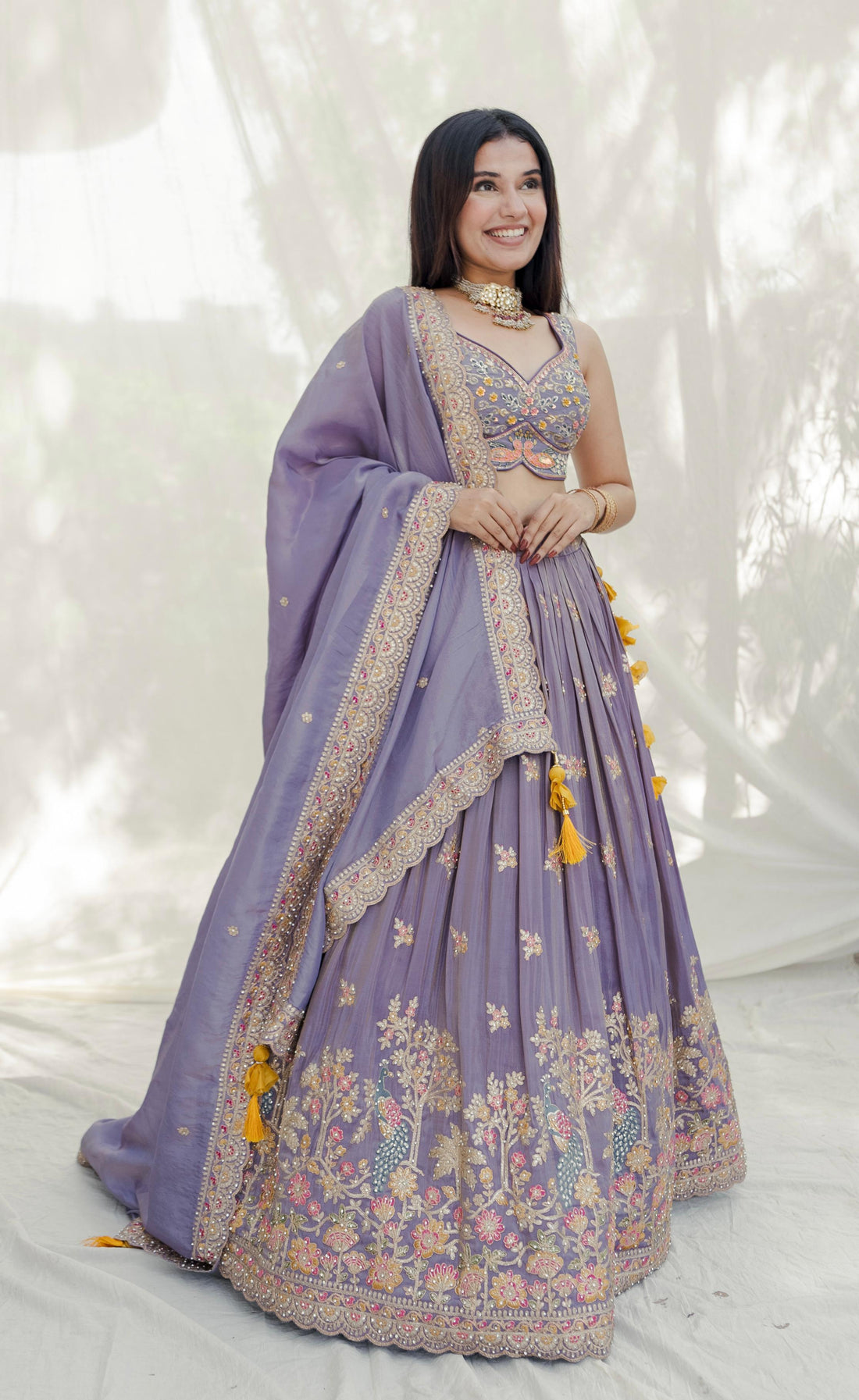 Purple Designer Pure Tissue Chaniya Choli and Dupatta