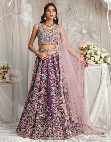 Purple Georgette Sequins Embroidery Semi-Stitched Lehenga choli & Dupatta.