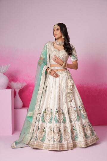 Cream Gorgeous Georgette Lehenga Choli with Sequins - Rent