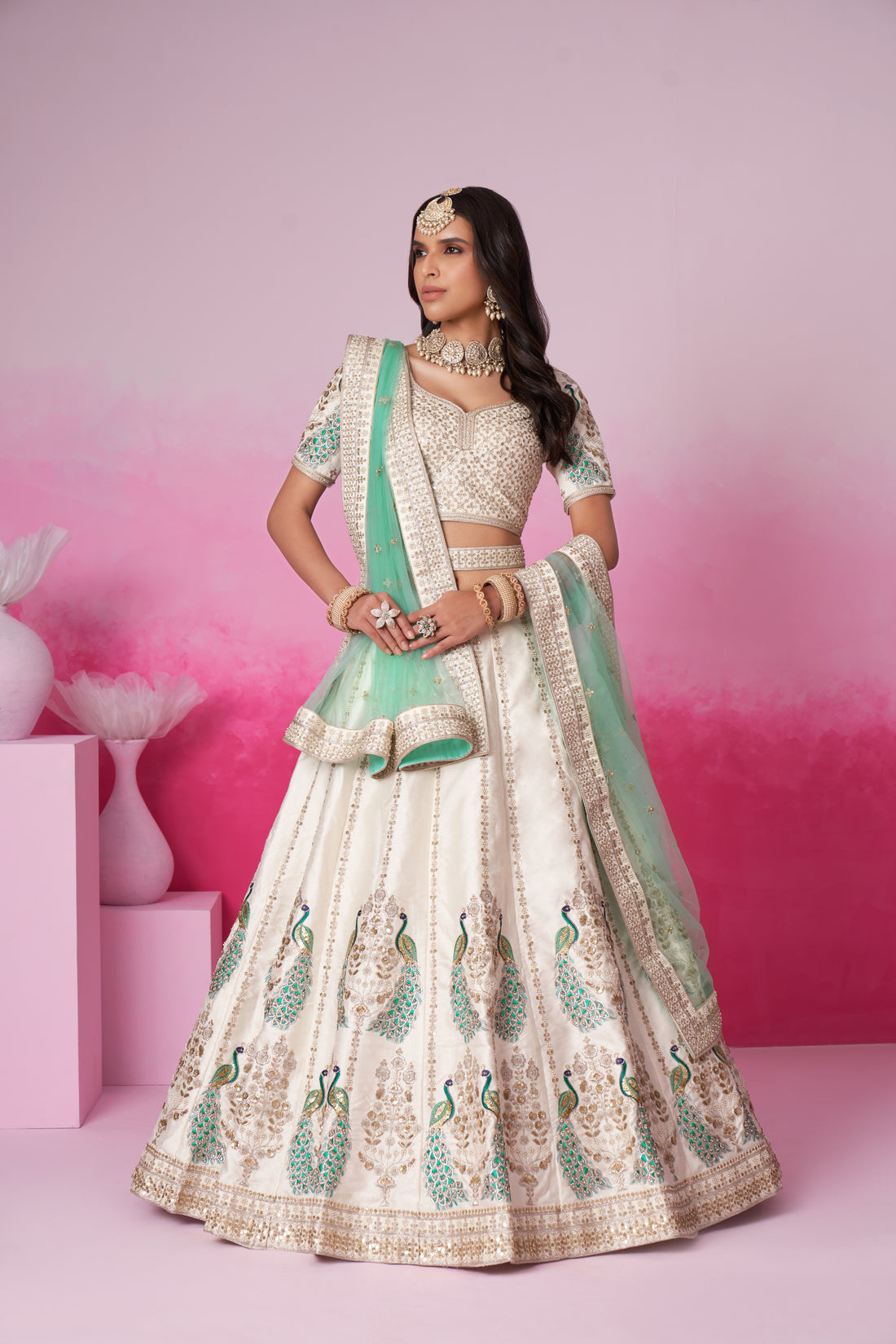 Cream Gorgeous Georgette Lehenga Choli with Sequins - Rent