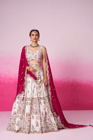 Beautiful Cream  Georgette Lehenga Choli with Sequins - Rent