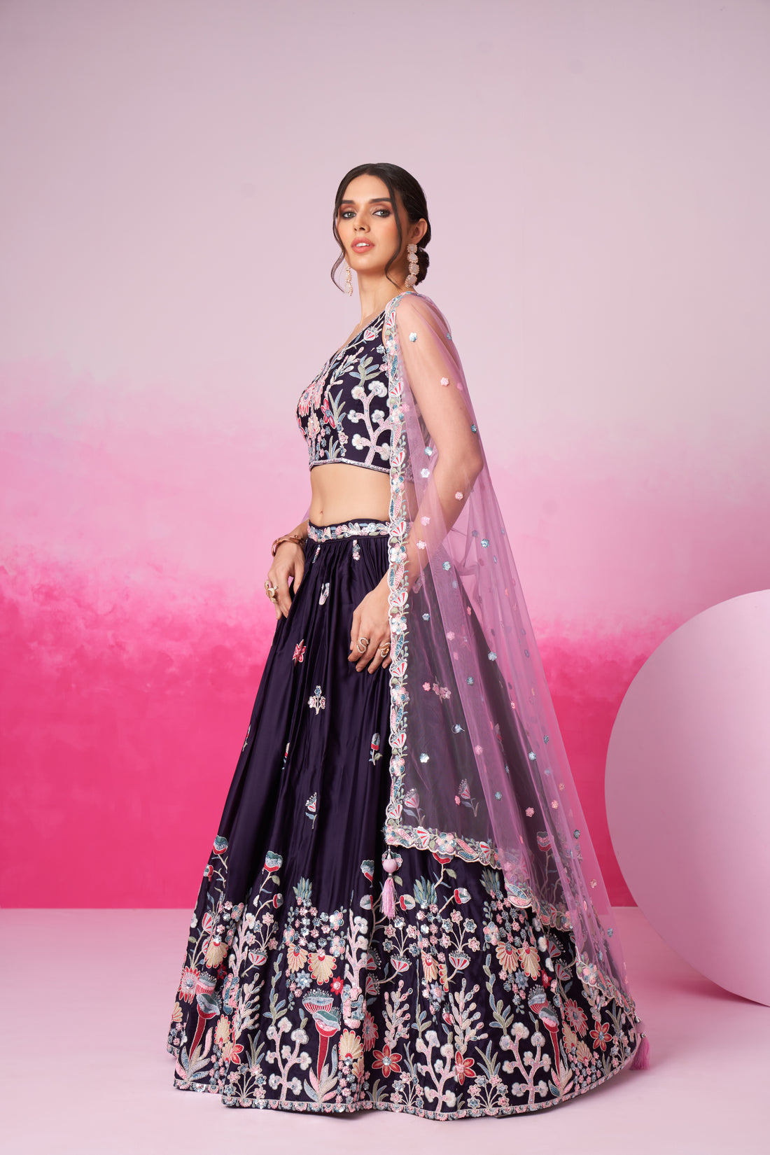 Exquisite Purple Pure Georgette Lehenga Choli with Sequins  - Rent Now