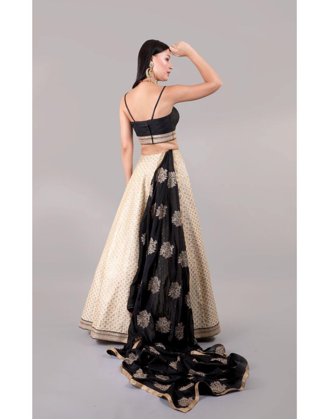 Black And Cream Georgette Lehenga Choli -