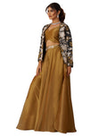 Radiant Golden Mustard Tissue Floral Embroidered Crop Top with Jacket & Palazzo Set_8