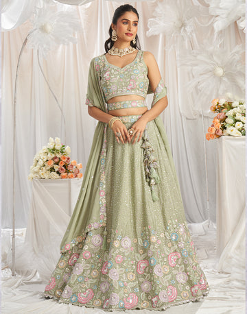 Radiant Pure Chiffon Lehenga Choli with Thread & Sequins Embroidery and Dupatta