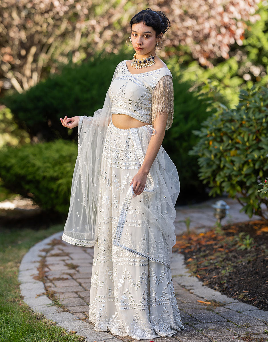 Radiant White Net Lehenga Set with Embellished Blouse and Dupatta_2
