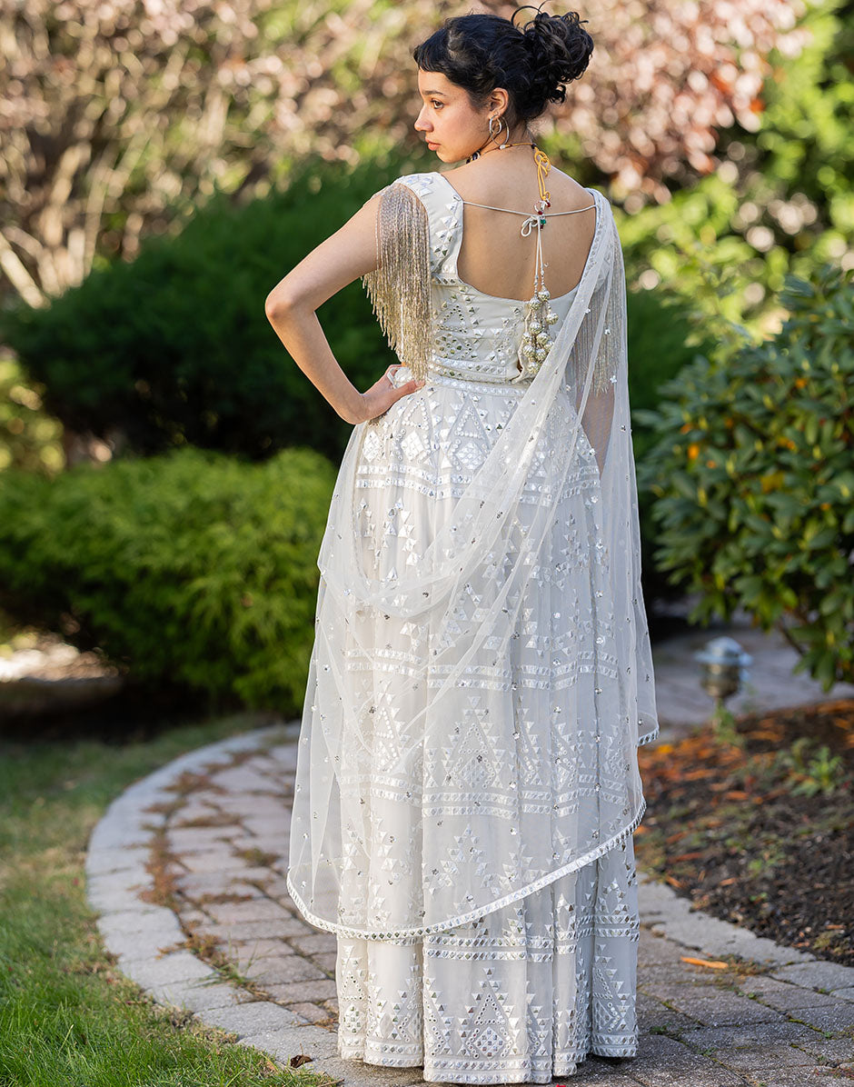 Radiant White Net Lehenga Set with Embellished Blouse and Dupatta_3