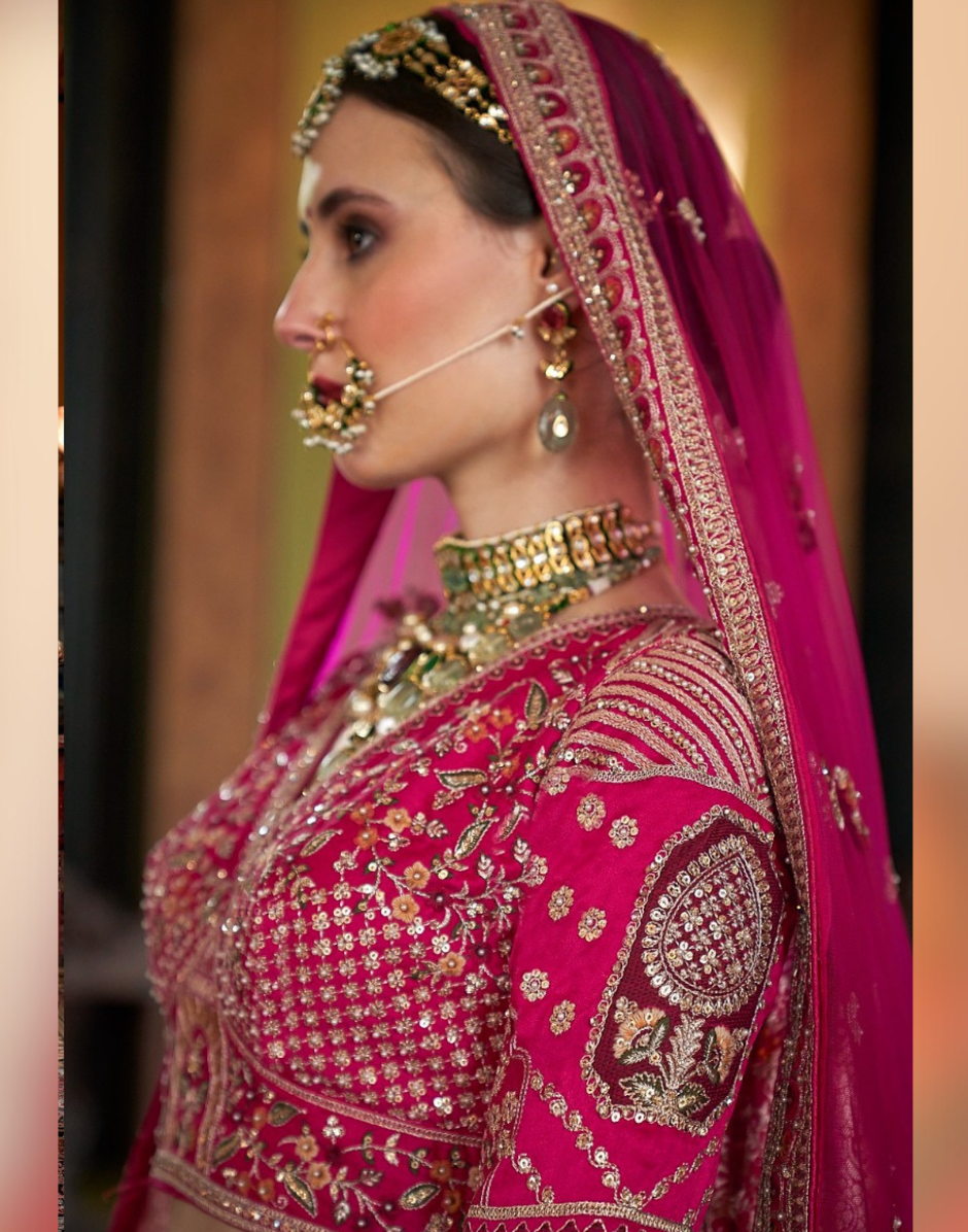 Rani Paisley Silk Lehenga with Zari, Sequin, Pearl & Thread Embroidery Includes Blouse & Dual Dupatta Set - Buy