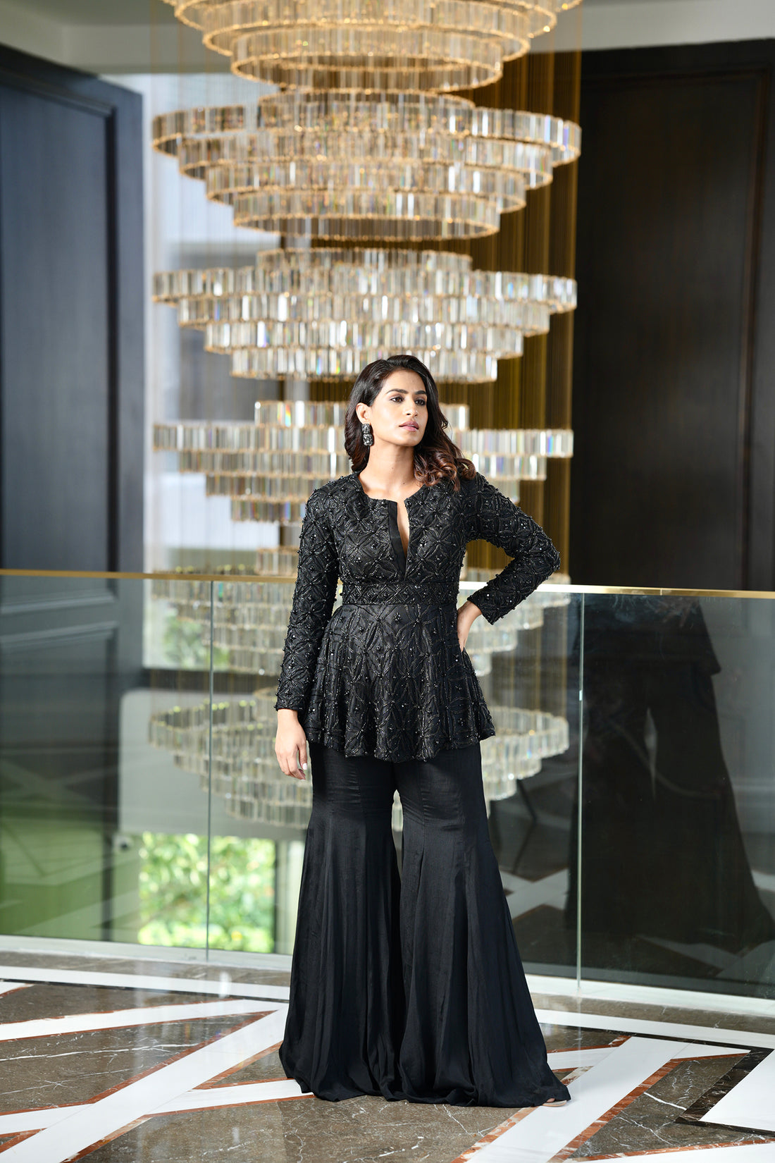 Rashika Sharma's chinon flared pants with Net Peplum Kurta TAHIRA set - Rent