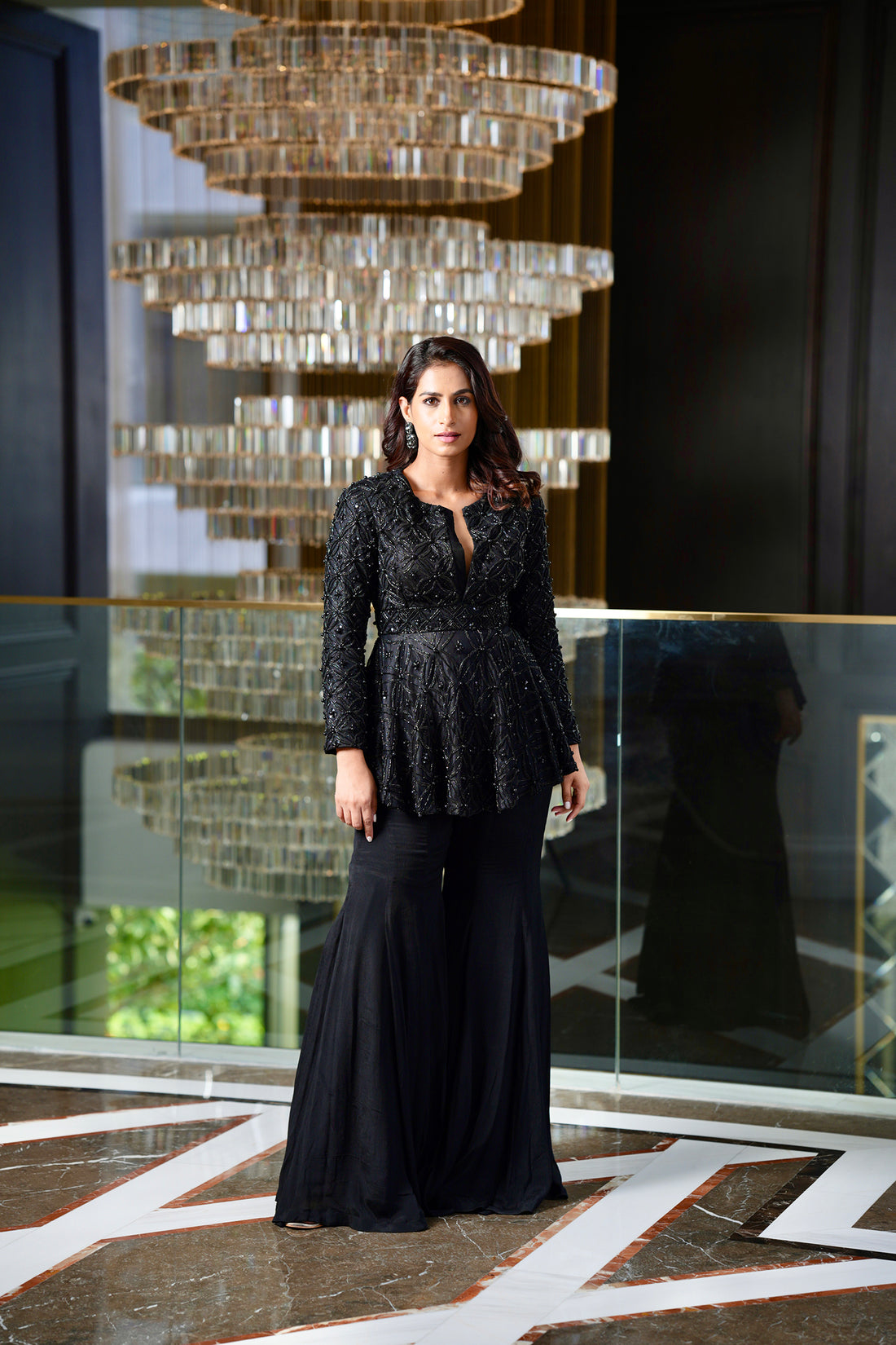 Rashika Sharma's chinon flared pants with Net Peplum Kurta TAHIRA set - Rent