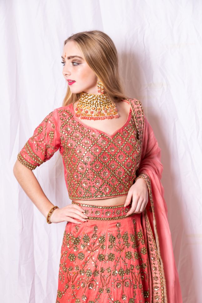 Raw Silk Heavy Bridal Orange Color Silk Zari Lehenga - Clearance_2