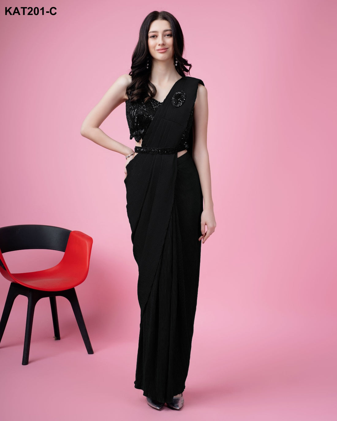 Ready to wear Black Saree with heavy embroidered work