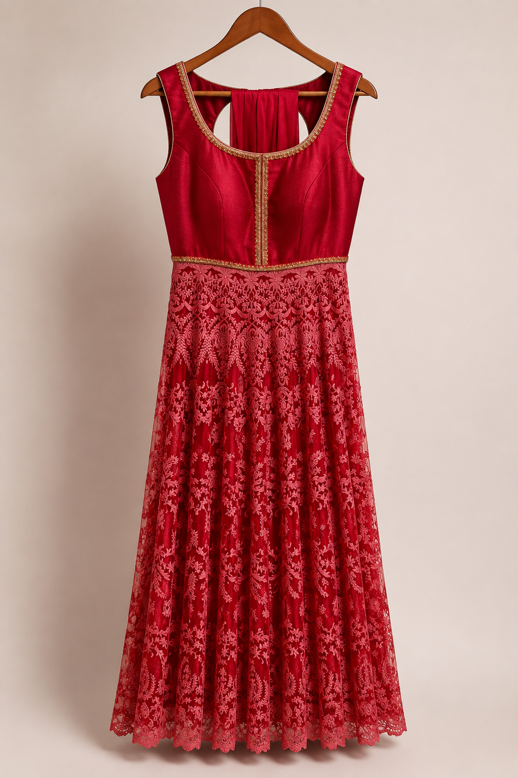 Red Partywear Anarkali for Wedding Guest - RENT