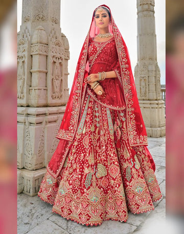 Red Bridal Silk Lehenga Set for Wedding  - RENT