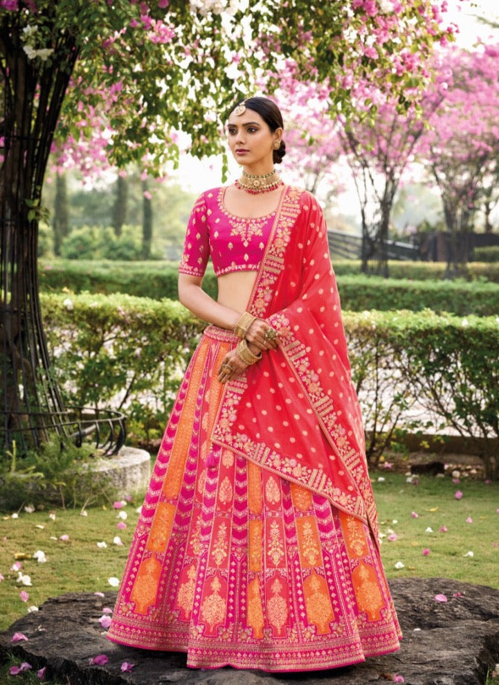 Red Banarasi Silk Lehenga