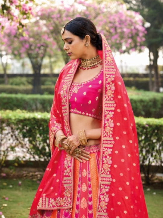Red Banarasi Silk Lehenga