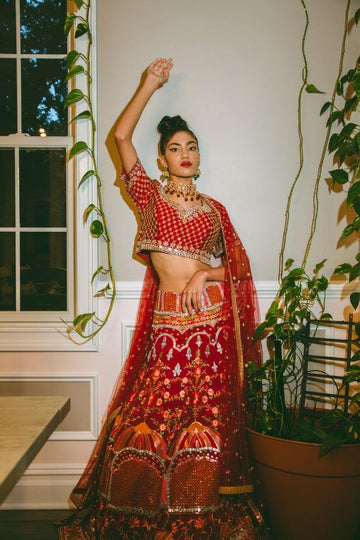 Red Embroidered  Bridal Lehenga Choli - Clearance