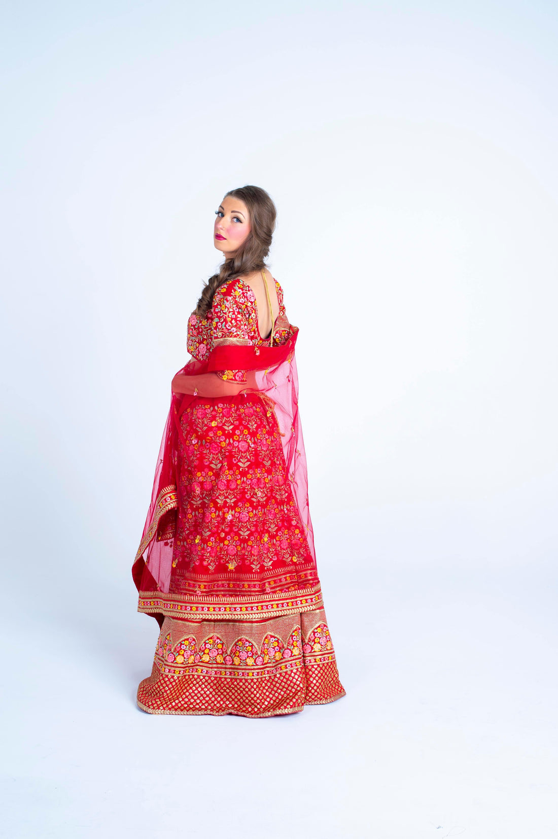 Red Pure Silk Heavy Embroidered Bridal Lehenga Choli With Dupatta - Clearance