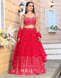 Red Sequin Embroidered Lehenga Set with Blouse & Dupatta Bridal & Festive Wear_1
