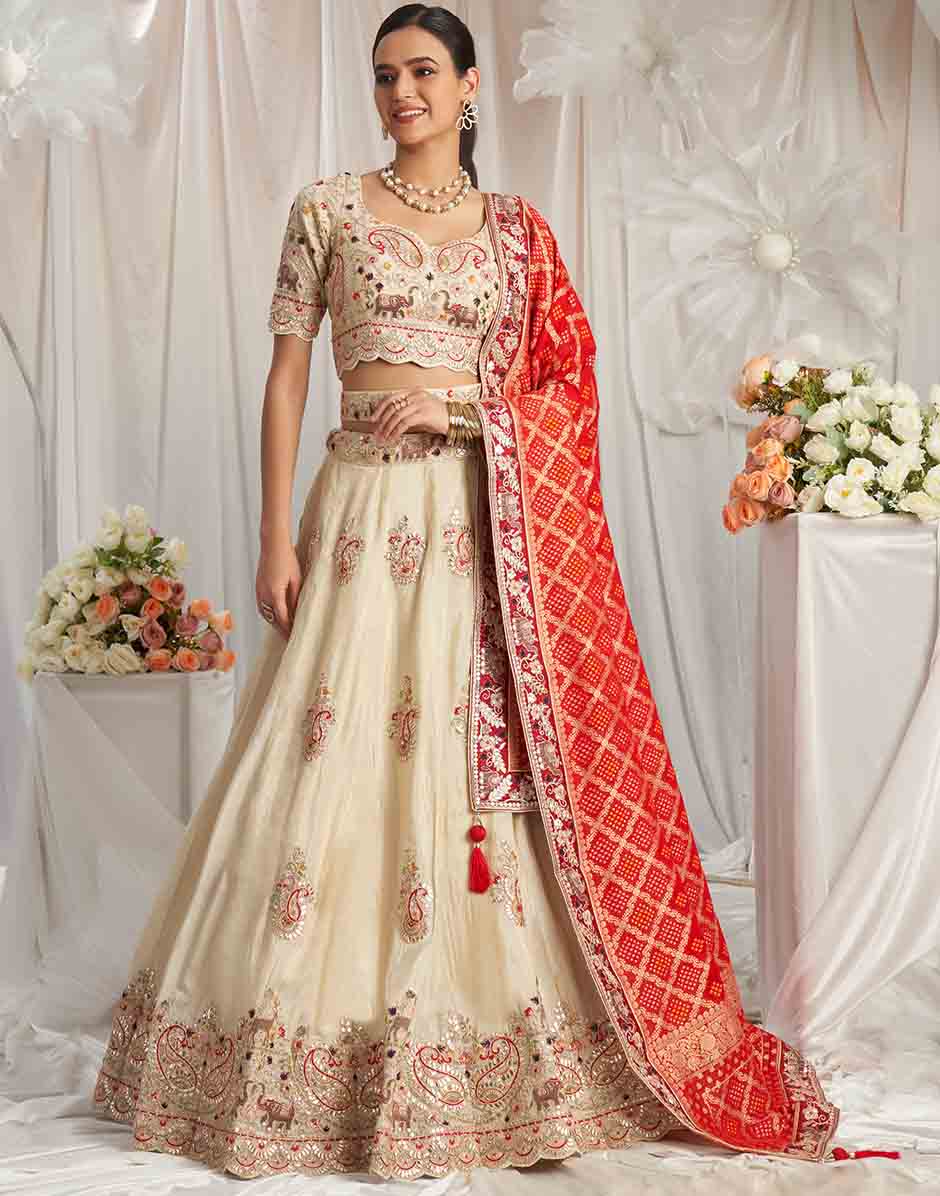 Red Tissue and Gota Patti embroidery Semi-Stitched Lehenga Choli & Dupatta