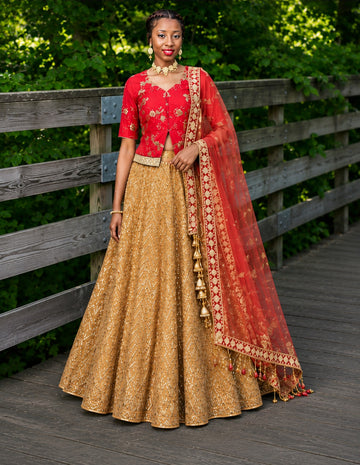 Red & Gold Lehenga for Rent