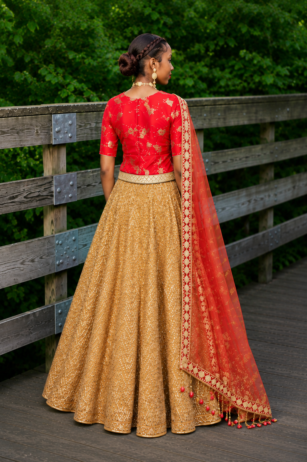 Red & Gold Lehenga for Rent