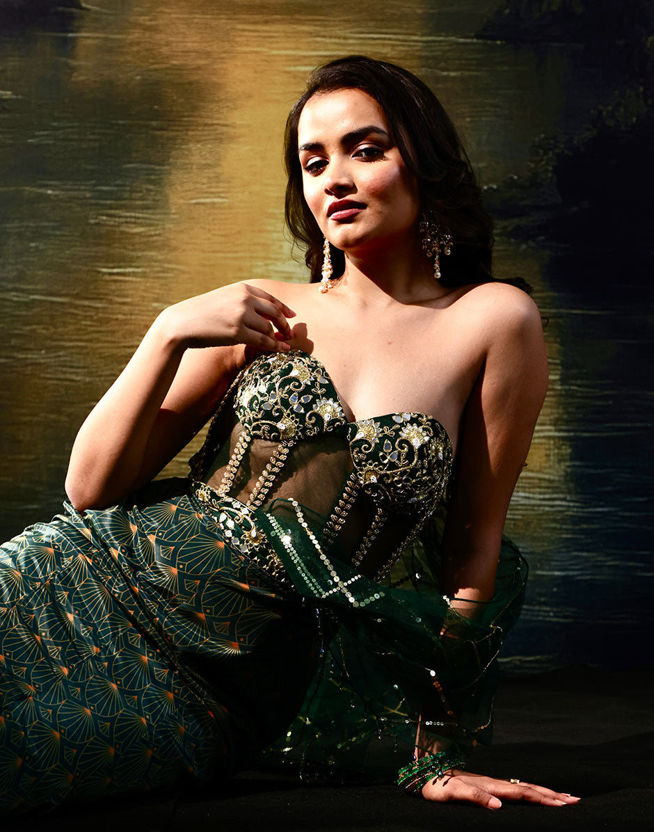 Ashley Emerald Green Hand Embellished Corset Gown - Emerald Green / M Ashley Emerald Green Hand Embellished Corset Gown - Emerald Green / M