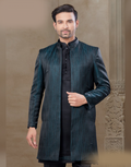 Regal Black Jacquard Silk Men’s Kurta Set Floral Print Jacket & Pants_1