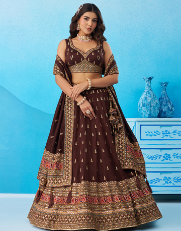 Regal Chinnon Silk Lehenga with Sparkling Sequins & Traditional Zari Work