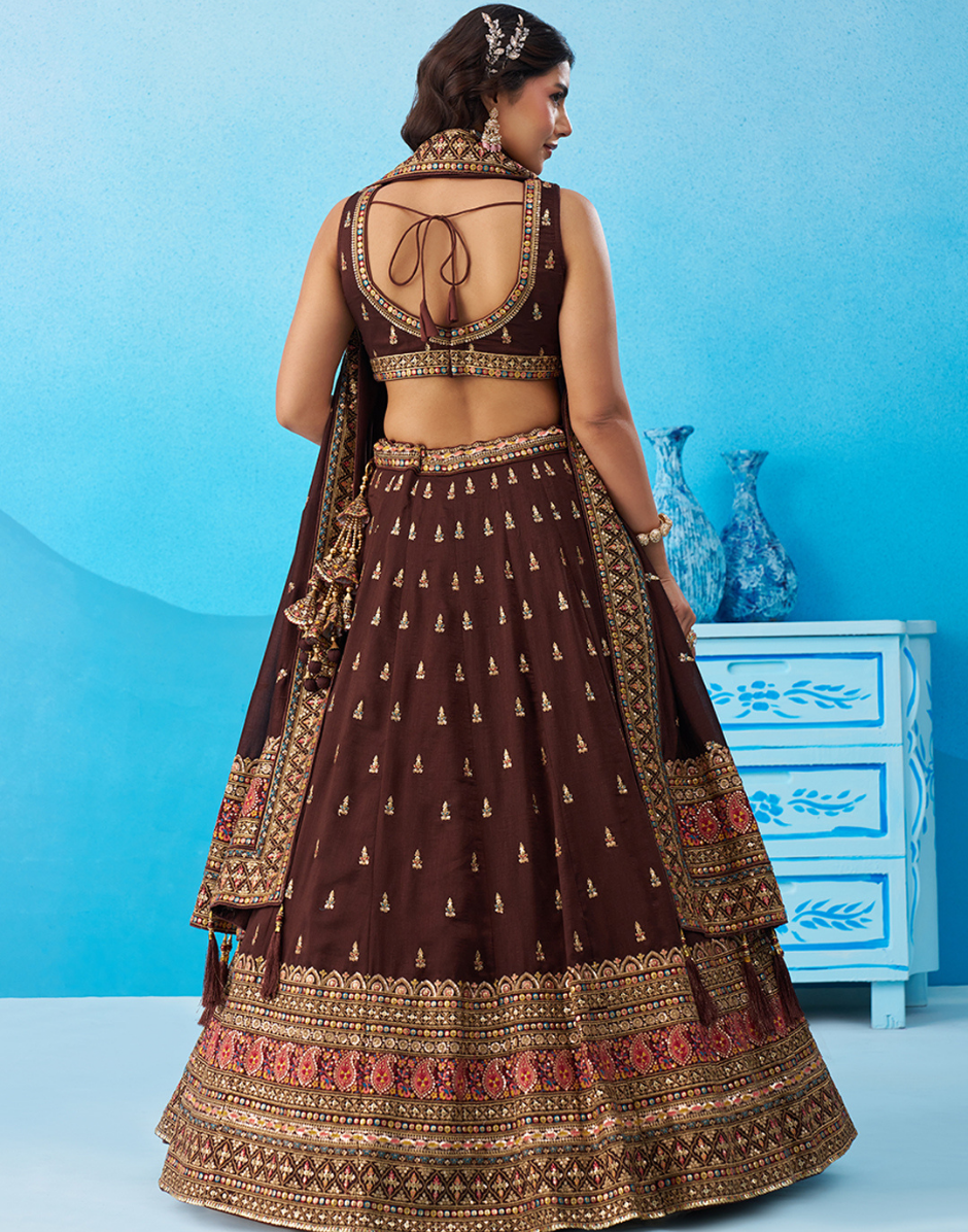 Regal Chinnon Silk Lehenga with Sparkling Sequins & Traditional Zari Work_1