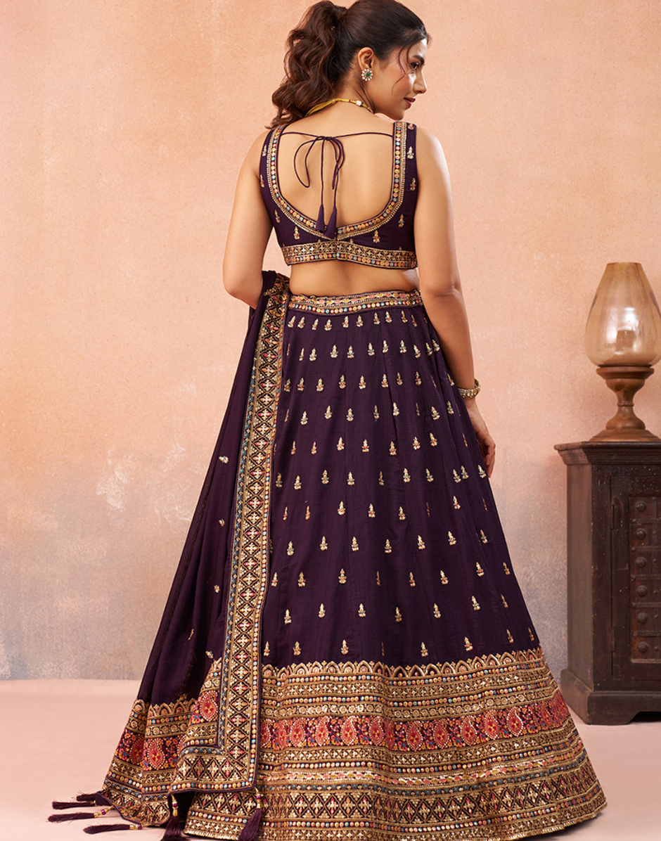 Regal Chinnon Silk Lehenga with Sparkling Sequins & Traditional Zari Work_10