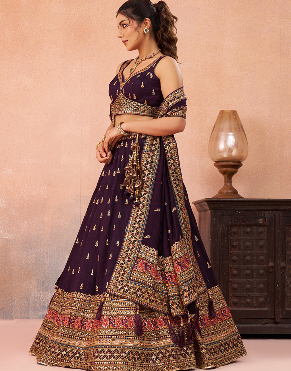 Regal Chinnon Silk Lehenga with Sparkling Sequins & Traditional Zari Work_12