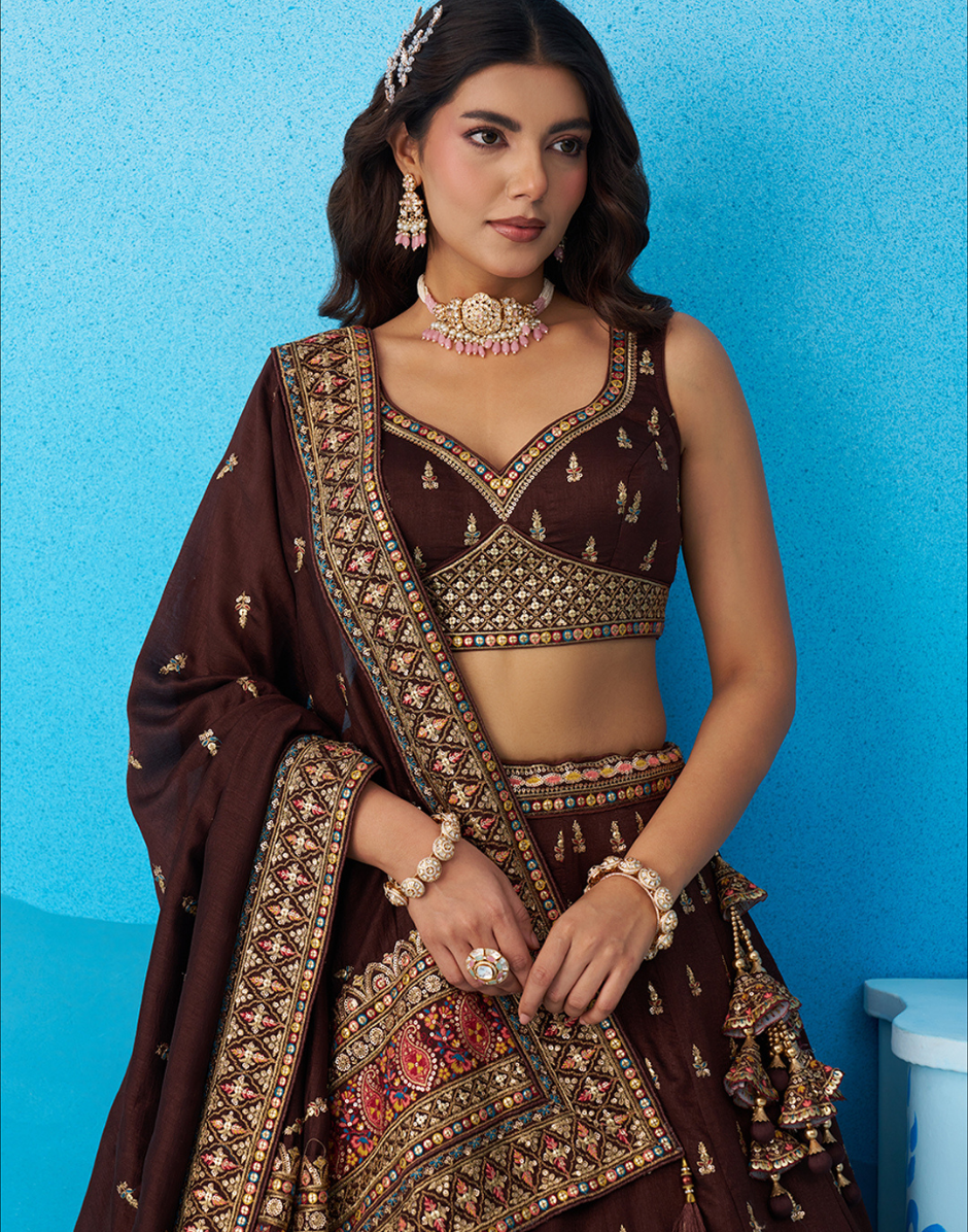 Regal Chinnon Silk Lehenga with Sparkling Sequins & Traditional Zari Work_2